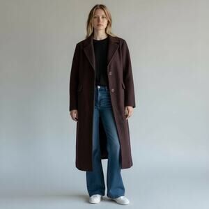 BCBG Max Azria Long Wool Blend Coat Women XL Brown Classic Button NWT Winter